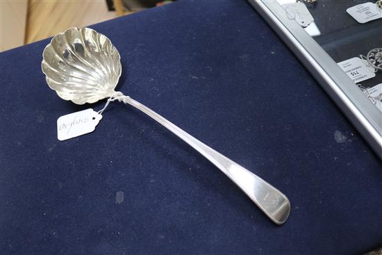 A George III silver beaded Old English pattern soup ladle by Eley, Fearn & Chawner, London, 1808, 5.5 oz.